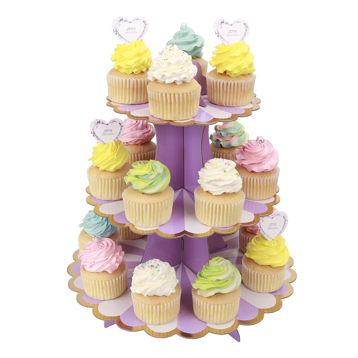 MengH-SHOP Cupcake Stand 3 Tier Cupcake Dessert Holder Cardboard Round Tower for Kids Baby Girls Themed Party Birthday Party