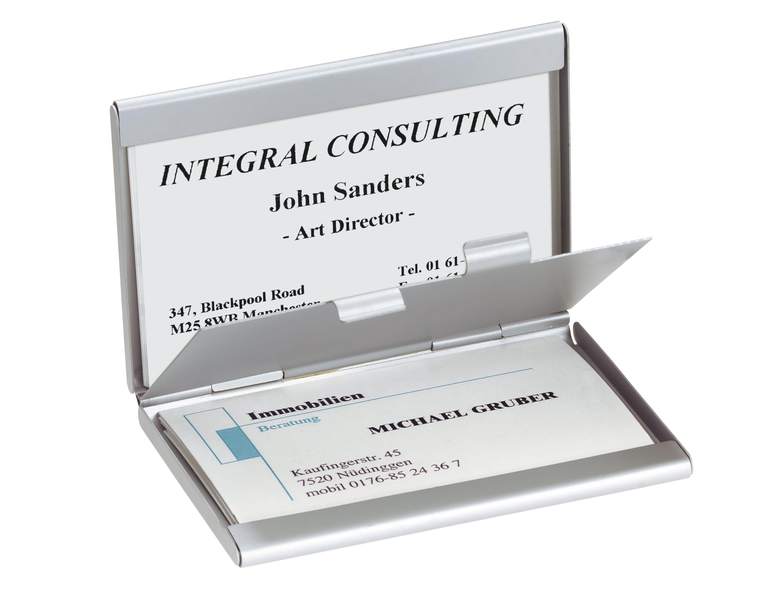 SIGEL VZ136 Business Card Case Twin, with 2 compartments, aluminium, m, for 15 cards (9 x 5,8 cm), silver / matt