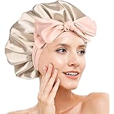 Doitory Silk Bonnet for Sleeping Women, Adjustable Soft Satin Lined Bonnet with Tie Band, Double Layer Sleep Night Cap