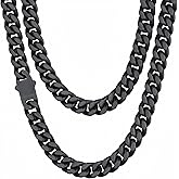 ChainsHouse Stainless Steel Mens Cuban Link Chain, Black/ 18K Gold Plated Miami Cuban Chain Necklace, 5mm/7mm/9mm/12mm/14mm Width, No Tarnish& Durable Hip Hop Mens Jewelry, 18"-30", Send Gift Box