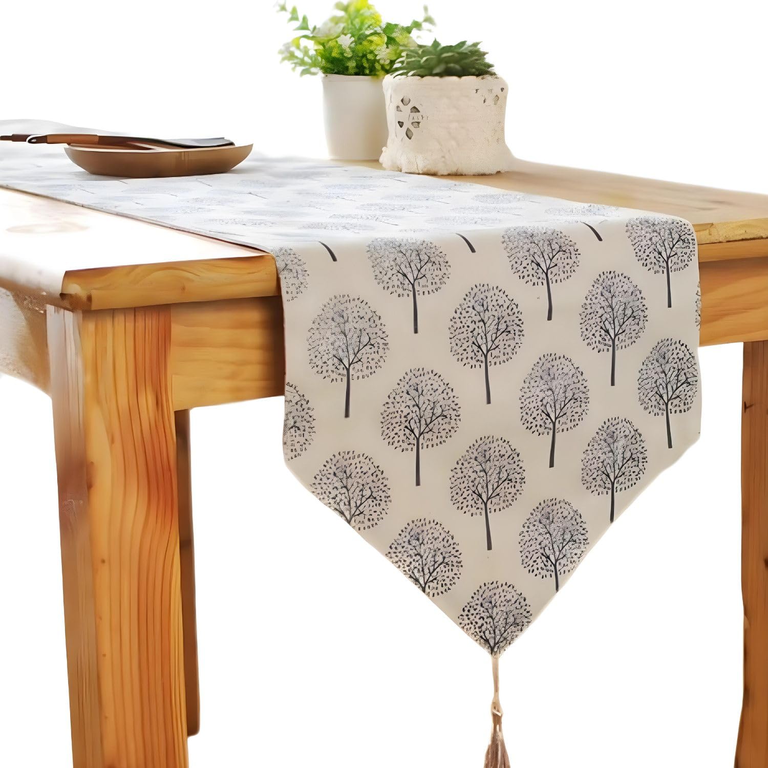 CosyAurora Linen Table Runner Mulberry Trees Beige, Seasonal Kitchen Dining Table Decoration for Home Party Decor (Cream White, 30 x 200 cm)