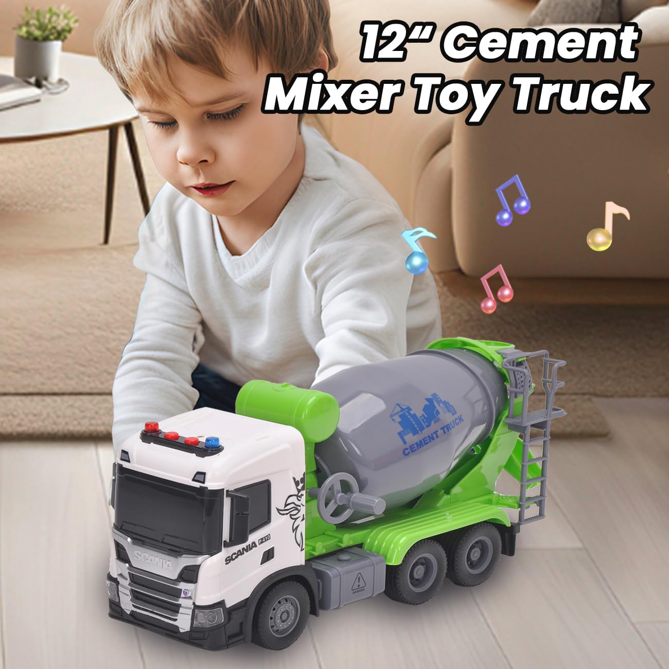 Cheerful Toys Kinder Betonmischer - Scania 30,8cm Betonmisch Fahrzeuge mit Licht und Sound, LKW Mischwagen Lastwagen Spielzeug für Jungen 3 4 5 6 Jahre, groß 2