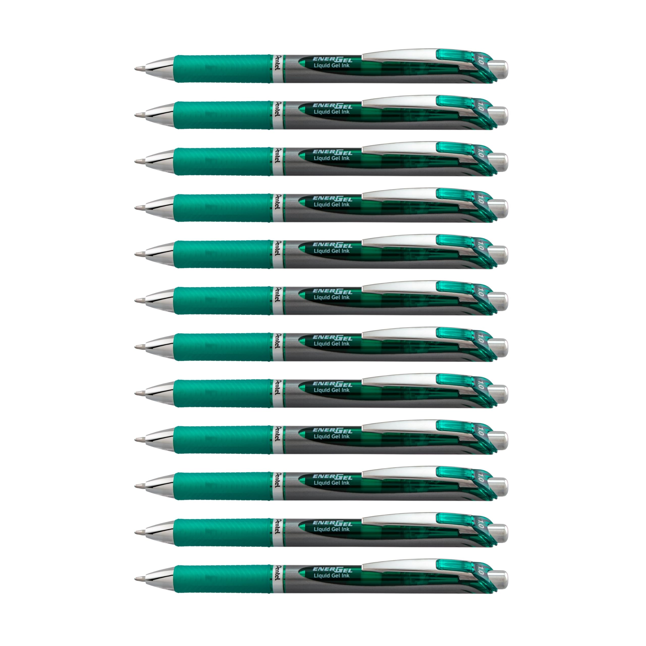 Pentel BL80 EnerGel XM Retractable Gel Rollerball, 1.0mm Tip, Green ink (Pack of 12)