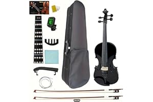 Silvio 4/4 Acoustic Black Violin - Full Size, For Beginners, Includes Case, Tuner, Rosin, Shoulder Rest, 2 Bows, Spare String