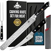 Carving Knife Set for Meat, Brisket & BBQ - 12" Slicing Knife, 6" Boning Knife & 6" Carving Fork for Effortless Meat Cutting - Razor Sharp German Steel, Full Tang & Ergonomic - Dual Sheaths Included
