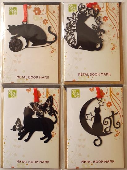 Amazon Co Jp おしゃれ で 可愛い 黒猫 シルエット ブックマーク しおり 本にも インテリアにも ４枚セット 毬猫 花猫 蝶猫 月猫 ホーム キッチン