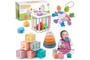 Martiount 4 in 1 Montessori Baby Toys for 6 12 18 Months, Soft Stacking Blocks Sensory Teething Toy, Educational Learning Toy