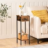 HOOBRO Slim Bedside Table with Drawer Brown Black view 2