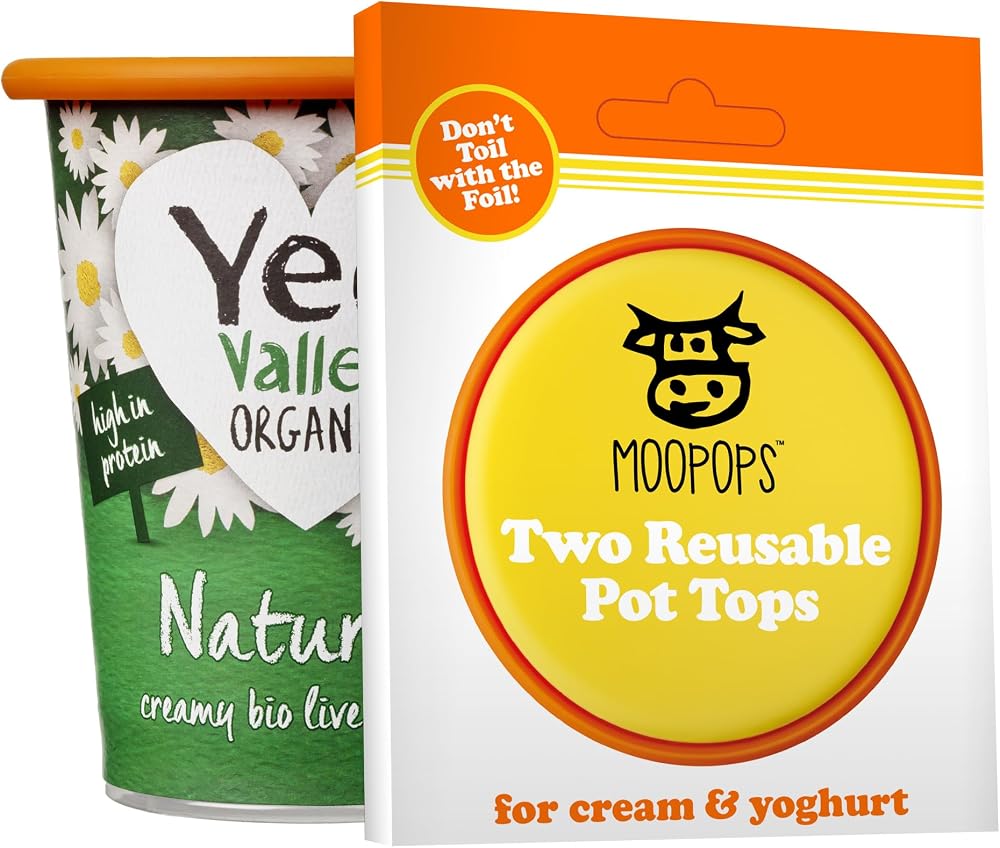 MOOPOPS Pot Tops - 2 Reusable Silicone Airtight Covers for Yoghurt Pots