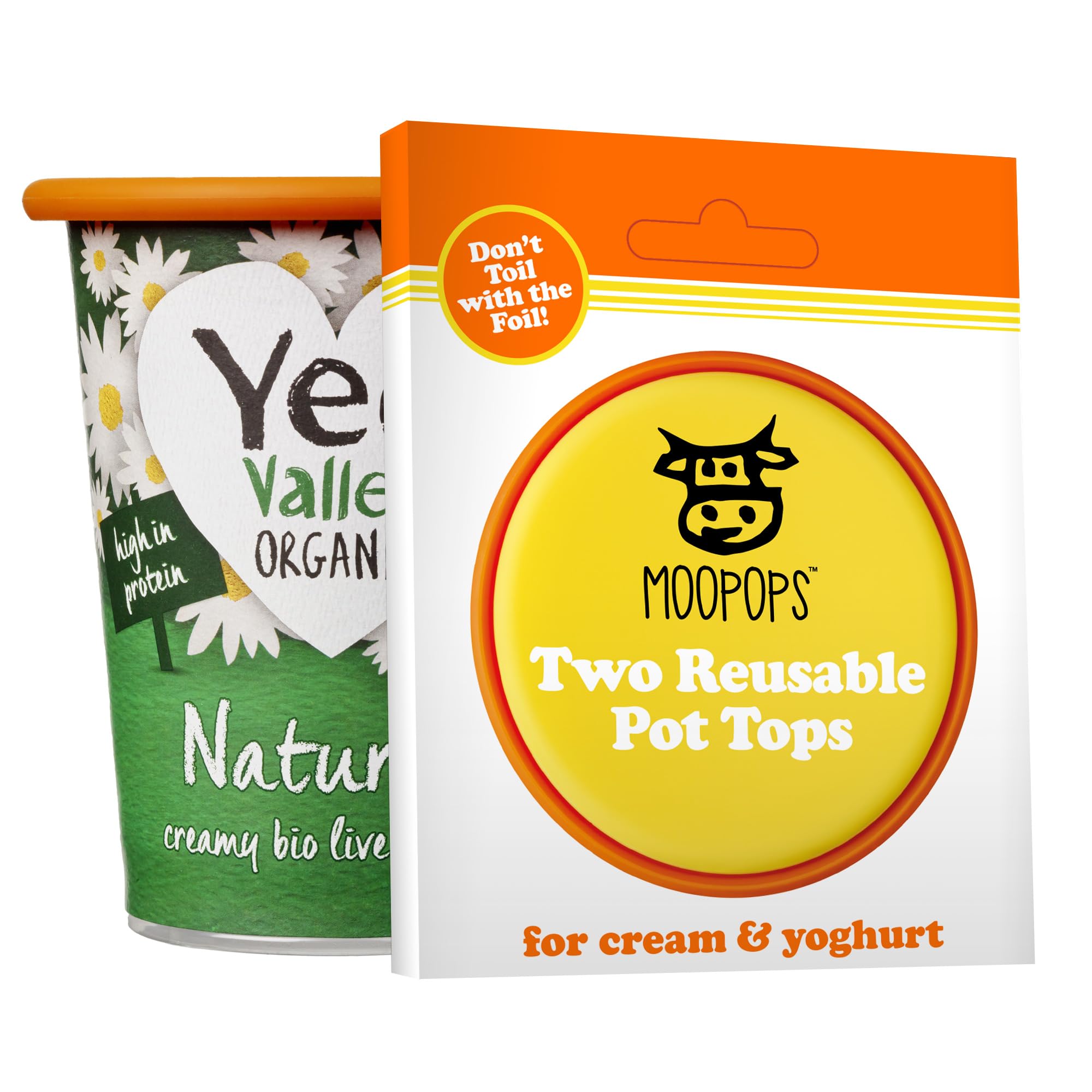 MOOPOPS - Pot Tops. 2 Reusable Silicone Tops specifically Designed to fit Standard Yoghurt and Cream pots. (Bright)
