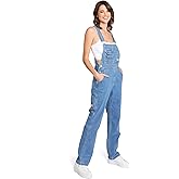 Lana Roux Womens Classic Stretchy Denim Workwear Straight-Leg Jean Overalls