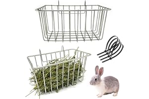 RMNHPTK Rabbit Hay Feeder Rack for Cage, Rabbit Hay Dispenser Holder Stainless Steel Heavy-Duty Metal Hanging Hay Manger for Rabbits Bunnies Guinea Pigs Chinchillas (2 Pack, 9.8x5.1x5.1 in)