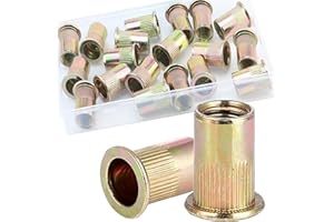 JROUTH 1/2''-13 UNC Rivet Nut, 19Pcs Zinc Plated Finish Carbon Steel Flat Head Threaded Insert Nutsert Kit