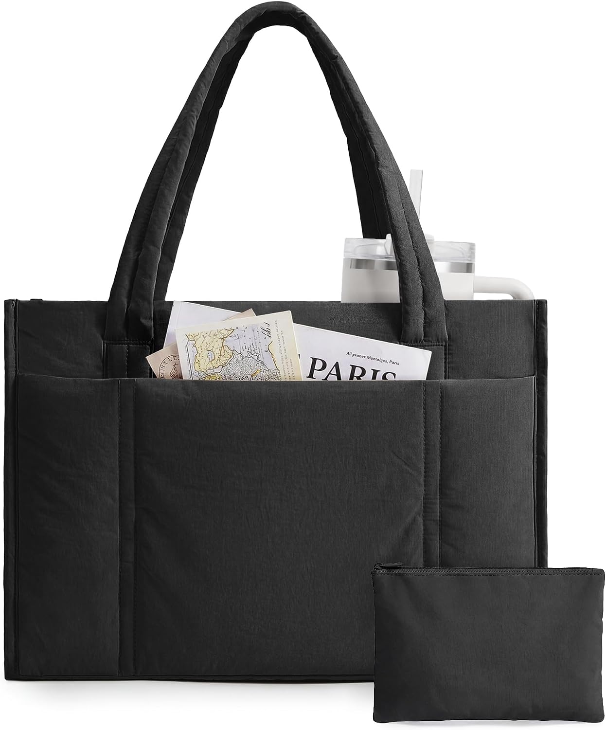 BAGSMART Tote Bag for Women, 2Pc Puffer Tote Bag with Zipper, Quilted Work Tote Teacher Bag Shoulder Handbag | Beach Tote, Diaper Bag Tote, for Travel, Gym, Lightweight, Fit 15.6" Laptop, 21L Medium Tote