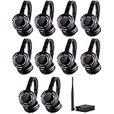 AYVVPII 10pcs Bundle Wireless Silent Disco LED Flashing Light Headphones with 1 Transmitter 500m Distance