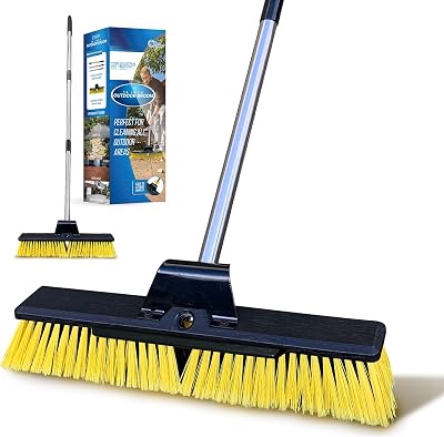 TDBS Heavy Duty Garden Broom 16" Stiff Bristles Stainless Handle