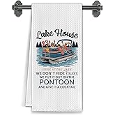 Elefeltclave Funny Lake House Kitchen Towels, Pontoon Boat Gifts Dish Tea Towels for Kitchen Decor, Lake House Gifts Decorative Hand Towel for Bathroom Decor, 16x24 Inch