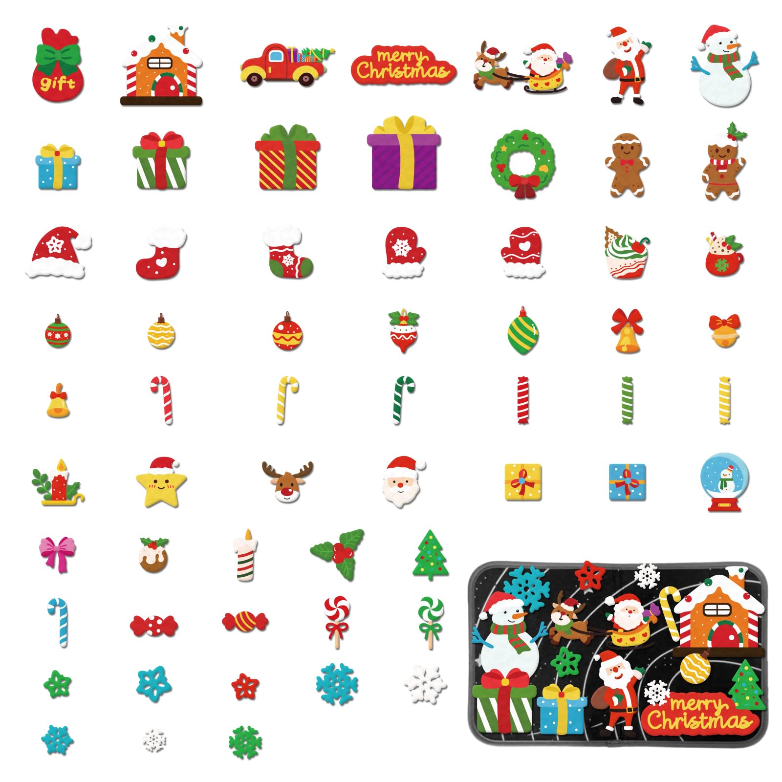 INFUNLY DIY Felt Christmas Set with 61PCS Christmas Time Fun Felt Figures for Flannel Board Stories Craft Kits Decoration for Xmas Gifts New Year Party Supplies Wall Hanging Decor