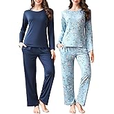 Star Vibe 2 Pack Women's Pajama Set Long Sleeve Top and Pants Pjs Set Soft Sleepwear Loungewear with Pockets S-XXL