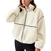 LASLULU Womens Fuzzy Sherpa Fleece Jacket Zip Up Oversized Sweatshirts Long Sleeve Winter Clothes Warm Sweater