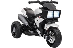 Aosom 6V Kids Motorcycle Toddler Ride-on Toy, High-Traction Battery-Operated Mini Electric Motorbike with Forward/Reverse Switch, Music, Headlights, Horn, White