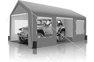 GARTOO Upgrade 10' x 20' Heavy Duty Carport Extra Large Outdoor Shelter with Roll-up Ventilated Windows & Side Doors, Portable Garage for Car Boat Truck Auto Shelter Motorcycle Outdoor Events Parties