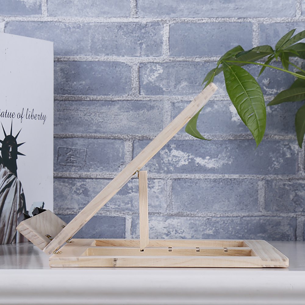 Desktop Wood Bookstand - Adjustable Foldable Tray and Page Paper Clips-Cookbook Reading Desk Portable Sturdy Lightweight Book Holder Great for Cook Book, Studies, Tablet, Ipad and Laptop