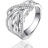 ENDLESSNESS & ETERNITY Criss-Cross Multi-Row CZ Cubic Zirconia Ring Twist 14K Gold Plated Wedding Band Ring Chunky Statment Band Ring