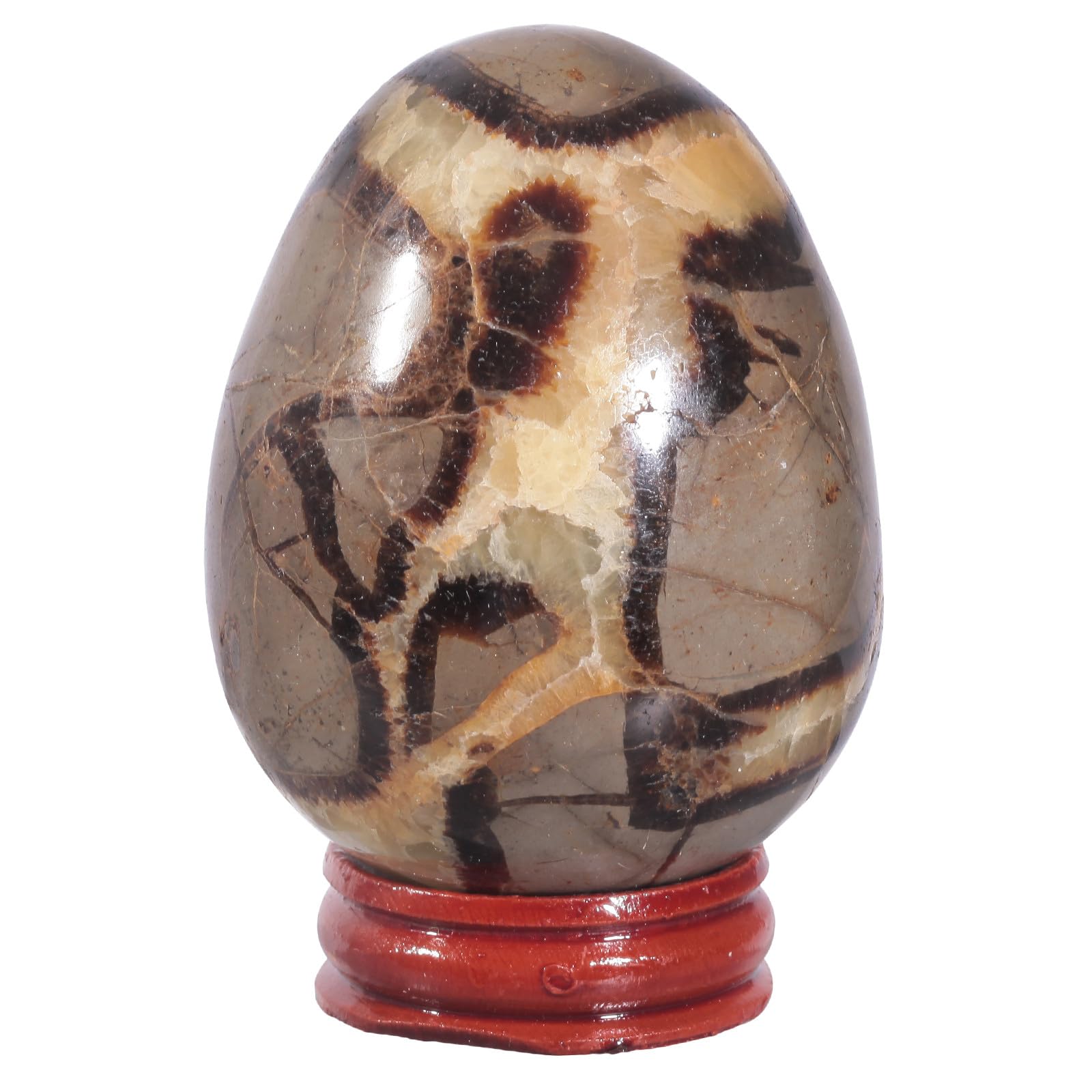 Nupuyai Natural Septarian Dragon Stone Egg with Wooden Stand, Geode Crystal Stone Egg Feng Shui Office Home Decor Meditation Easter Crystal Egg, 60x45mm