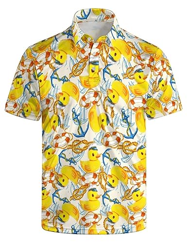 Funny Polo Shirt for Men Yellow Duck Golf Shirts Short Sleeve Fun