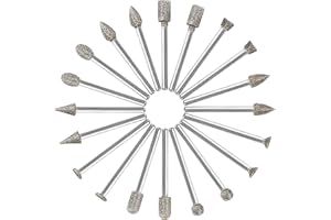 60 Grit 20Pcs Diamond Burr Set - GOXAWEE Rotary Grinding Burrs Engraving Bits Set with 1/8-inch Shank, Diamond-Coated Stone Carving Accessories Bit Universal Fitment for Rotary Tools