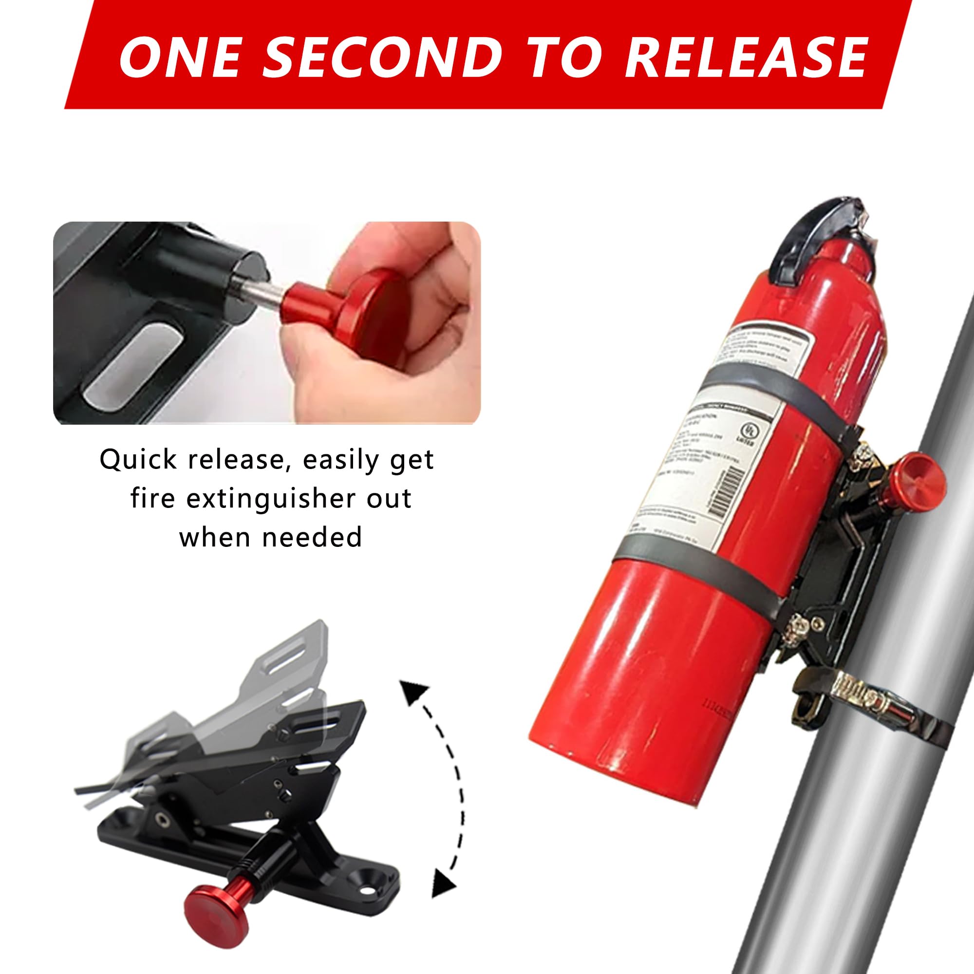 thumbnail image 2 of Quick Release Fire Extinguisher Mount For UTV & Jeep - Aluminum Roll Bar Bracket 2 of 12