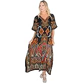 Miss Lavish London Long Kaftan Dress Women, Flowy Resort Wear, Maxi Plus Size Swim Coverup, Lightweight Summer Long Kaftan