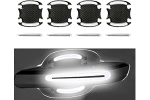 Yumfugu 8 PCS Car Door Handle Sticker, 4 PCS 3.5In x 3.2In Reflective Rubber Vehicle Door Bowl Stickers, 4 PCS 3.5In x 0.5In Handle Protection Film, Universal Warning Protector (White)