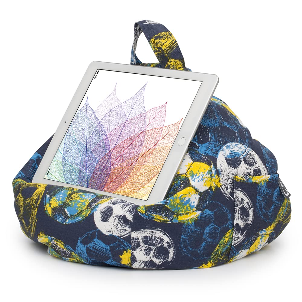 iBeani iPad and Tablet Cushion Stand - Bean Bag Holder For All Devices - Securely Holds at Any Angle on Any Surface - Handy Side Pocket - Range of Designs - Football — image 1