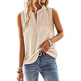 Falechay Womens Summer Tops V Neck Blouses for Women Boho Clothing Dressy Casual Flowy Lace Sleeveless Shirts Tanktops