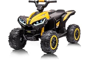 ACONEE Kids ATV Ride on Toy 12V 4 Wheeler Battery Powered Quad Toy Vehicle with Music, Horn, High Low Speeds, LED Lights, Electric Ride On Toy, Soft Start, for Boys & Girls Gift, Yellow