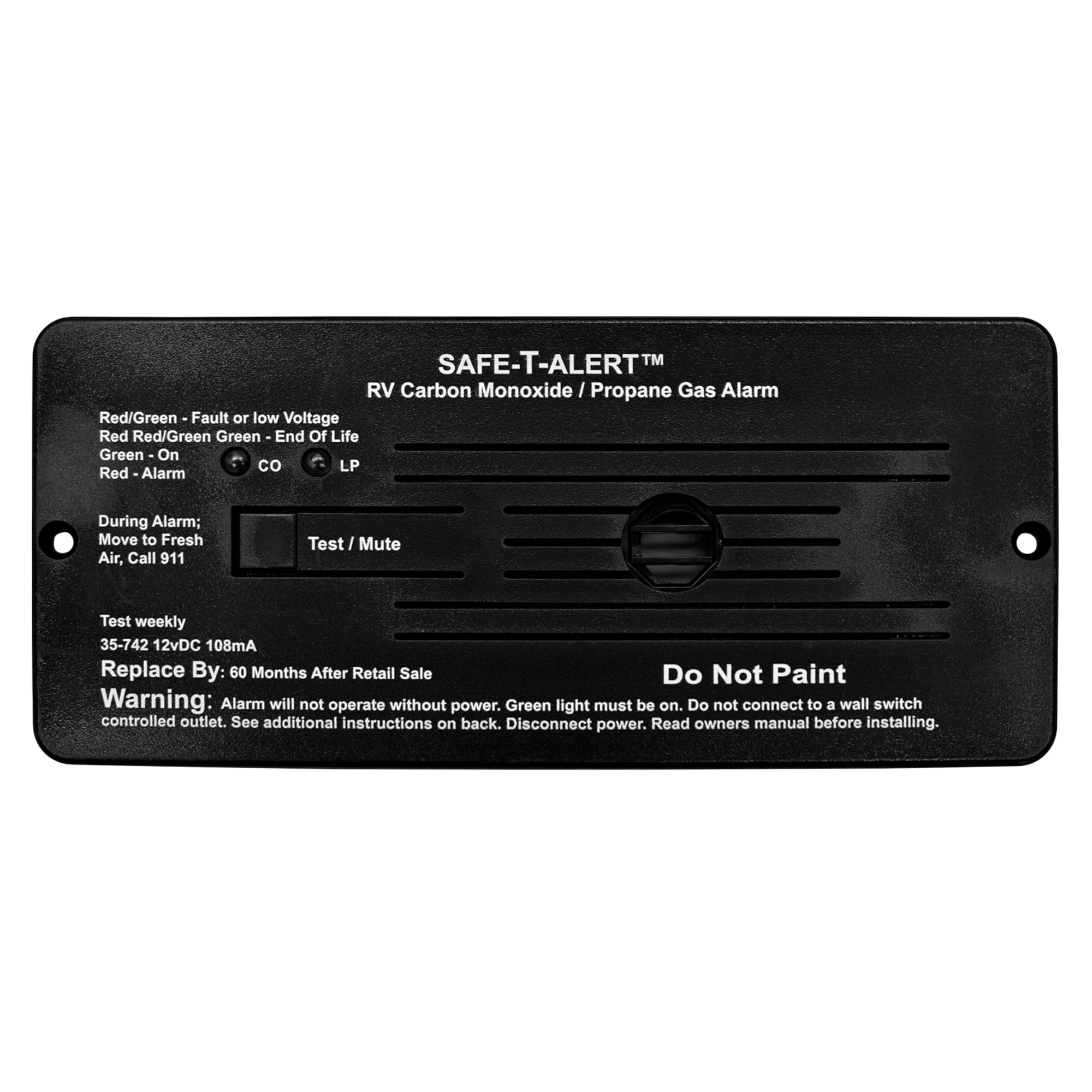 Safe T Alert - Dual LP/CO Alarm - Flush Mount Black - 35-742-BL Image
