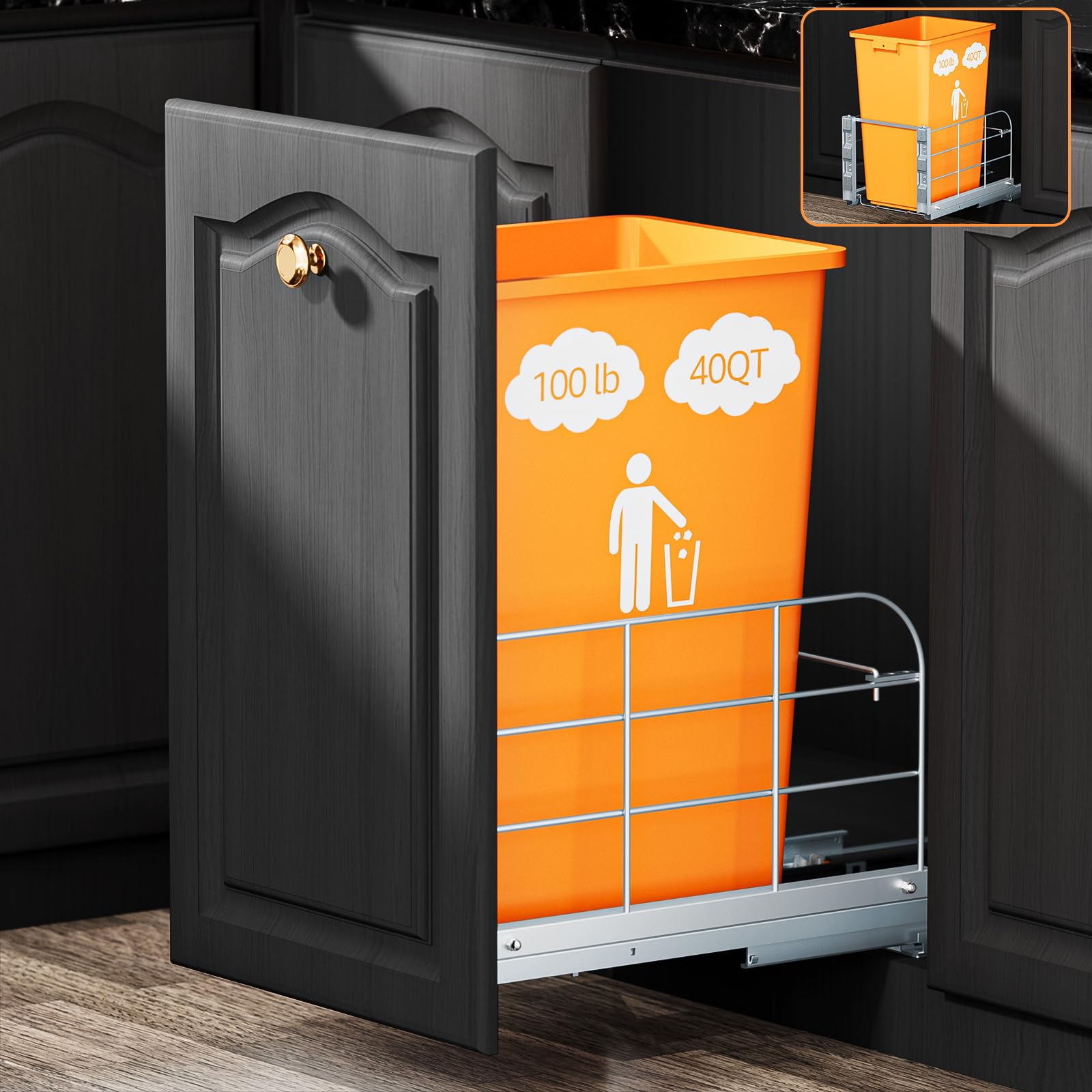 Photo 1 of RUNMI Pull Out Trash Can Under Cabinet with Soft-Close Slides,Heavy Duty 40 Qt Under Sink Trash Can for Kitchen,Garbage Can Not Included, Requires Minimum Cabinets Opening 12" W X 17" D