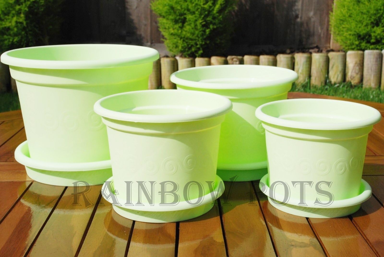 Colour plastic flower plant pots planter with saucer 13,15,17,19,23,27 cm Pistachio (27 cm - 10.8 inch)