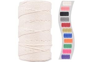 XIANGZI Macrame Cord 3mm x 109Yards (328Feet),100% Natural Cotton Macrame Rope-4 Strand Twisted Cotton Cord for Macrame Supplies DIY Crafts Knitting Plant Hangers Gift Wrapping