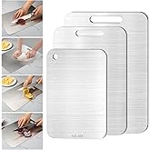 3PCS Stainless Steel Cutting Board Set, 304 Metal Kitchen Cutting Boards Non Toxic with Burr-Free Edges, Dishwasher Safe Non-Staining & Odor-Free for Meat, Vegetables, Fruits (S+M+L)