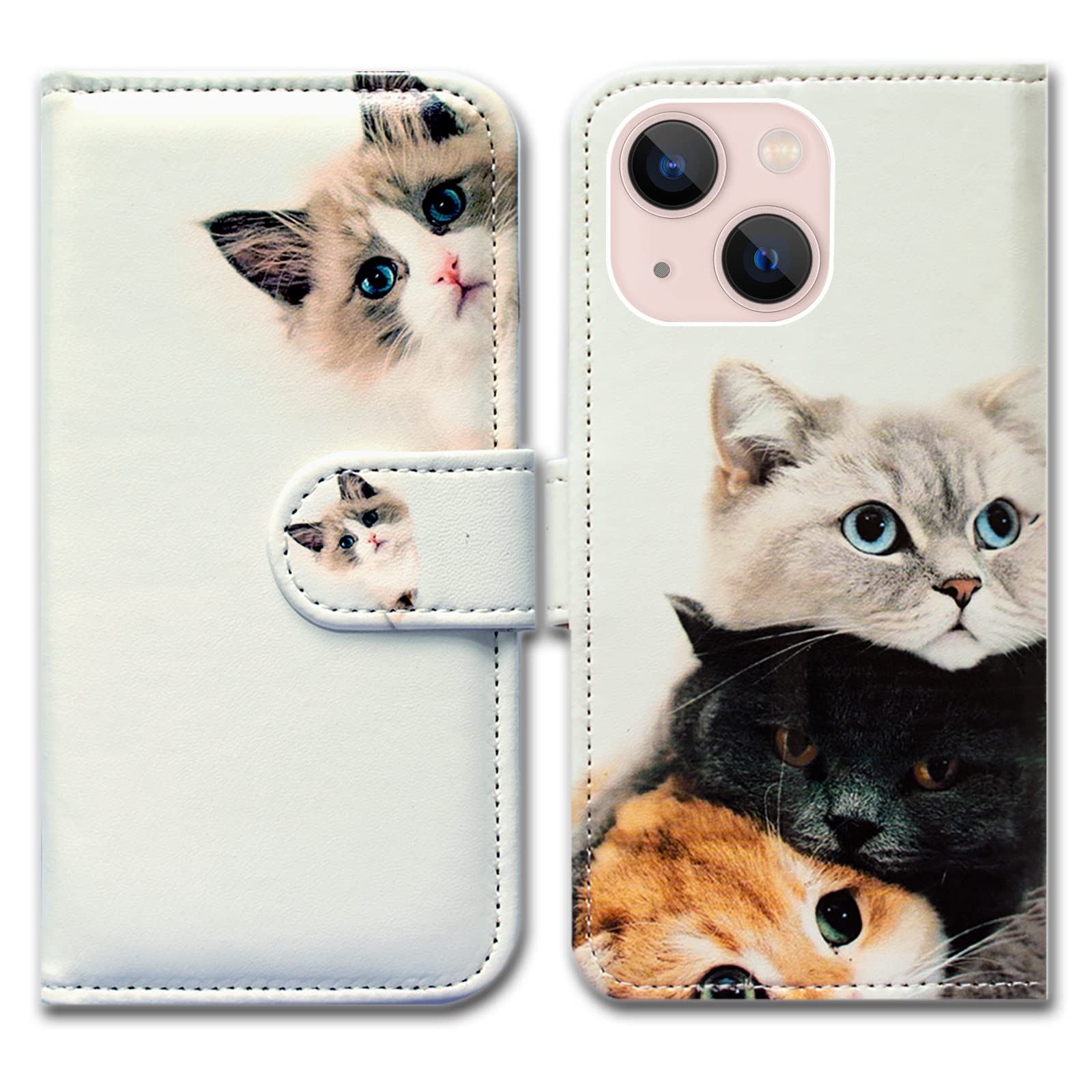 Bcov iPhone 14 Case, Cute Brown Cat Leather Flip Phone Case Wallet Cover with Card Slot Holder Kickstand For iPhone 14