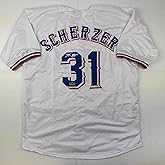 Facsimile Autographed Max Scherzer Texas White Reprint Laser Auto Baseball Jersey Size Men's XL