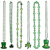 CLeemuziN Pack of 6 St. Patrick's Day Shamrock Necklace Clover Green Bead Party Favors Irish Beer Decor Metallic Green 33in