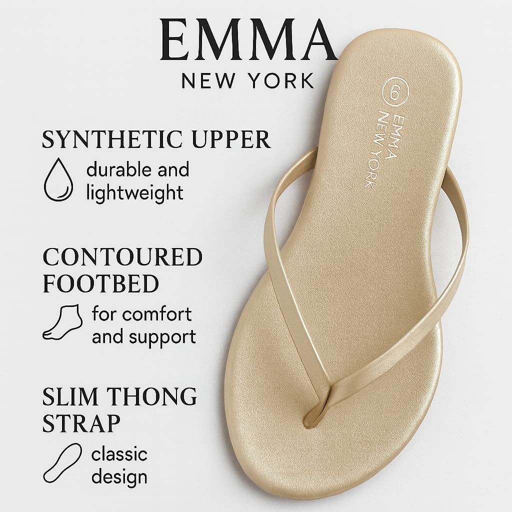 EMMA NEW YORK Summer Sandals Flip Flops for Women Vegan Leather Thong Trendy 2025 Dressy Cute Silver