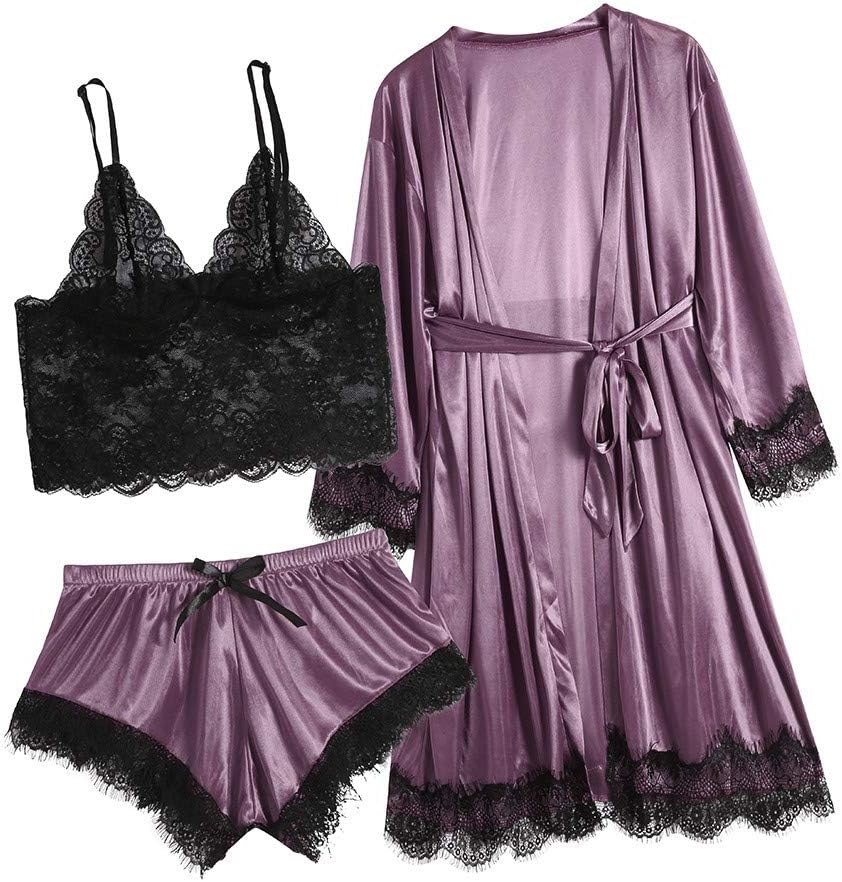 Women Lace Lingerie Sexy Nightwear Underwear Babydoll Sleepwear Dress 3PC Suit