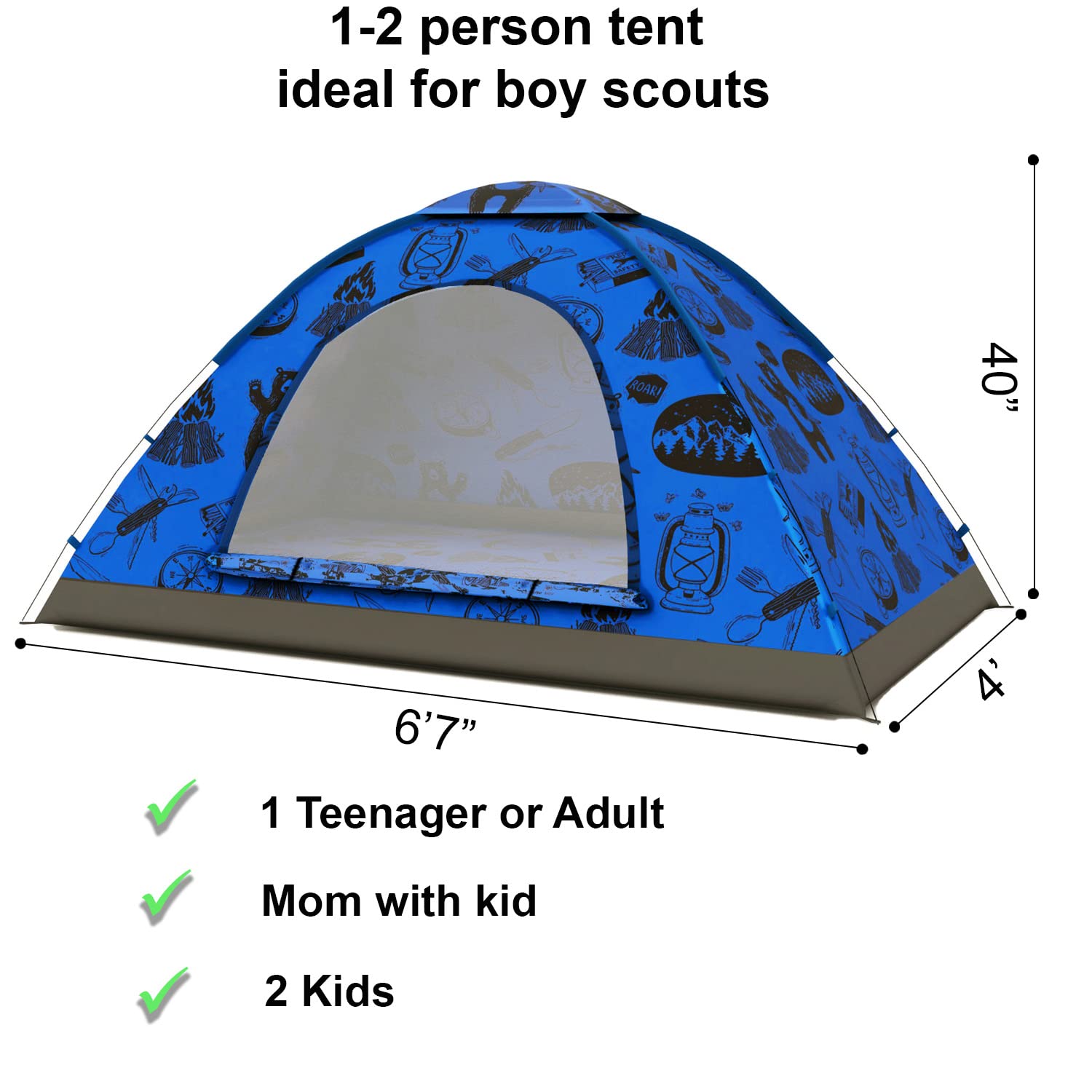 KidzAdventure 2 in 1 Indoor/Outdoor Tent for Kids, Small 1 or 2 Toddler/Kids Tent, Backpacking, Lightweight and Easy Pop up, Ideal for Backyard, Outside Camping, or Play Fort