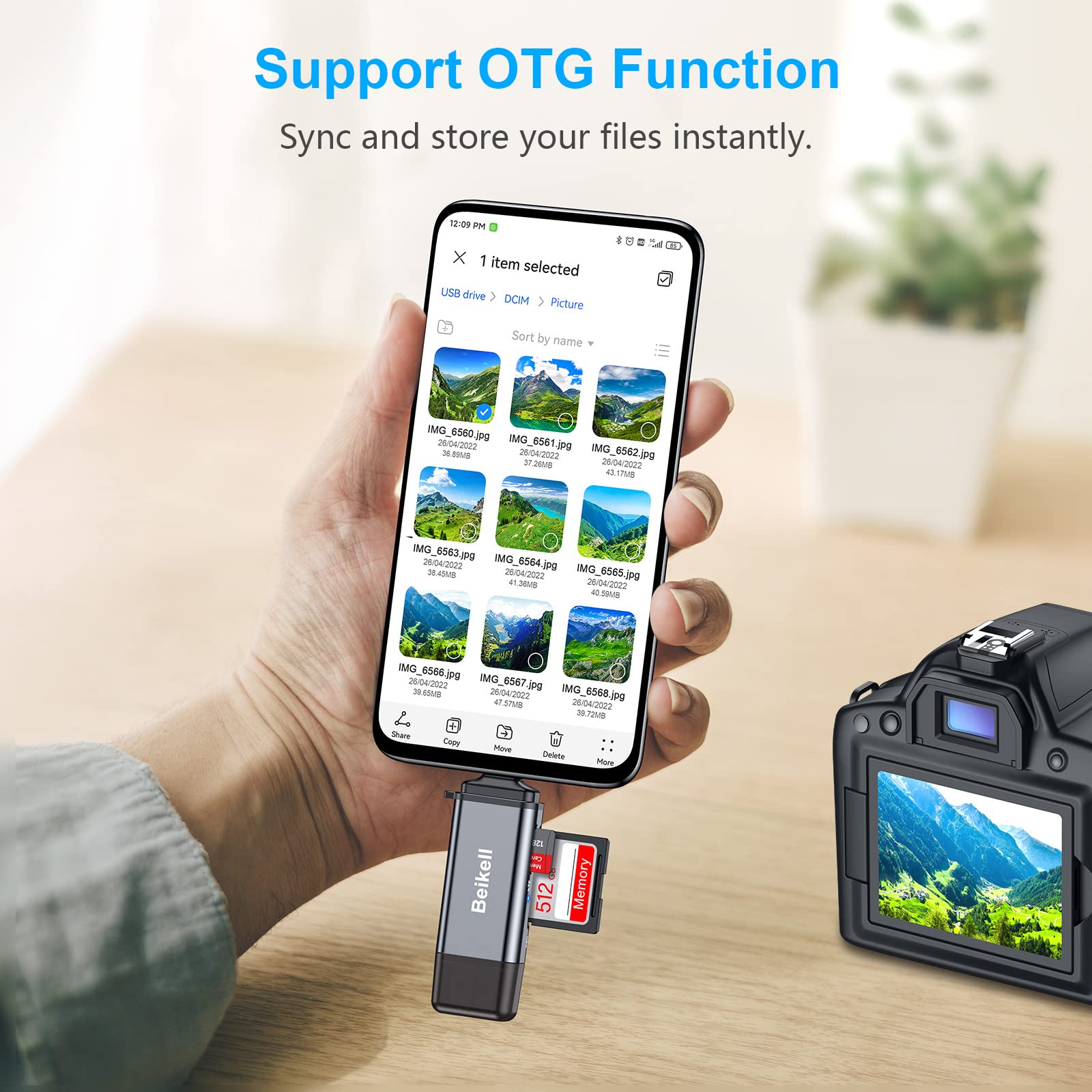 Beikell SD Card Reader,Dual Connector USB 3.0/USB C Memory Card Reader Adapter - Supports SD/Micro SD/SDXC/SDHC/MMC/RS-MMC/UHS-I, Compatible with MacBook Pro, MacBook Air, iPad Pro, Galaxy S21 etc.