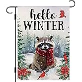 Welcome Winter Garden Flag 12x18 Inch Double Sided, Holiday Farmhouse Outdoor Raccoon Garden Flag Winter Decorations, Small Decorative Yard Lawn Flags for Outside